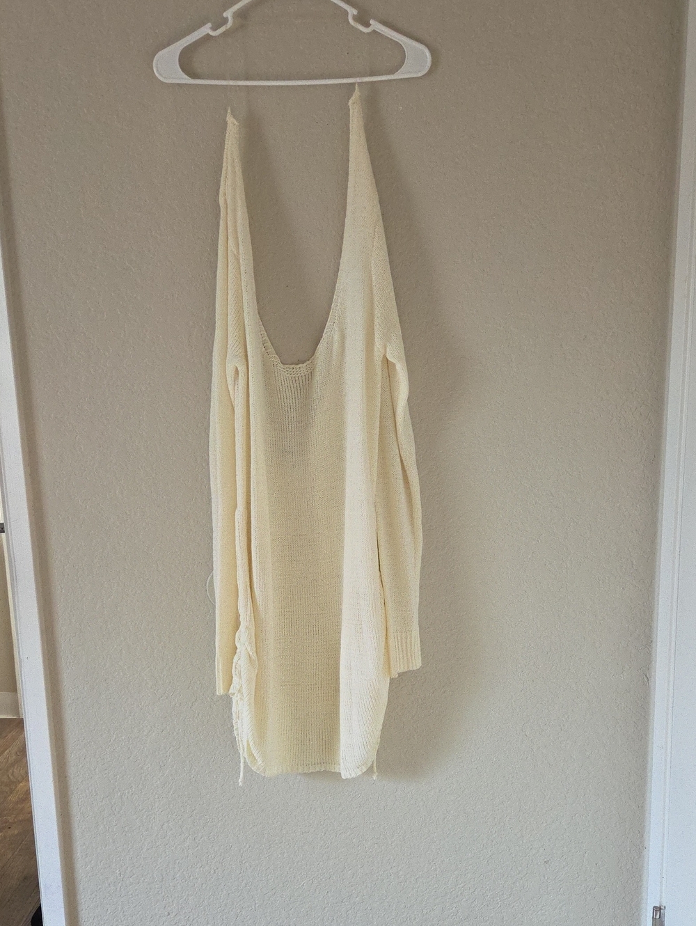 Lightweight Cream Knit Open-Back Sweater Dress